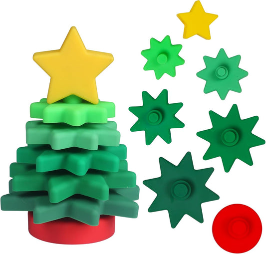 Baby Silicone Christmas Tree, Little for Teething Baby, Stacker & Nesting Christmas Ornaments Toys (3.9 X 3.9 X 5.9 Inches)