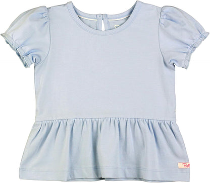 Rufflebutts Windsurfer Blue Puff Sleeve Knit Peplum Top - 18-24M