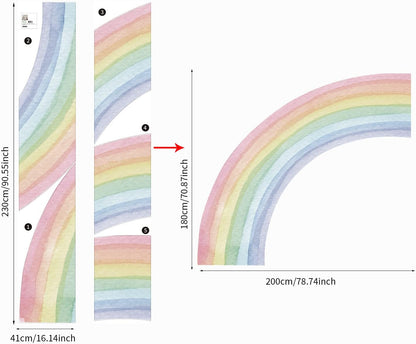 Funlife Vinyl Large Rainbow Wall Mural Stickers Peel and Stick, Precut Giant Vibrant Watercolor Rainbow Wall Decals for Girls Bedroom Kids Nursery Room Playroom, 75.59" X 44.09"