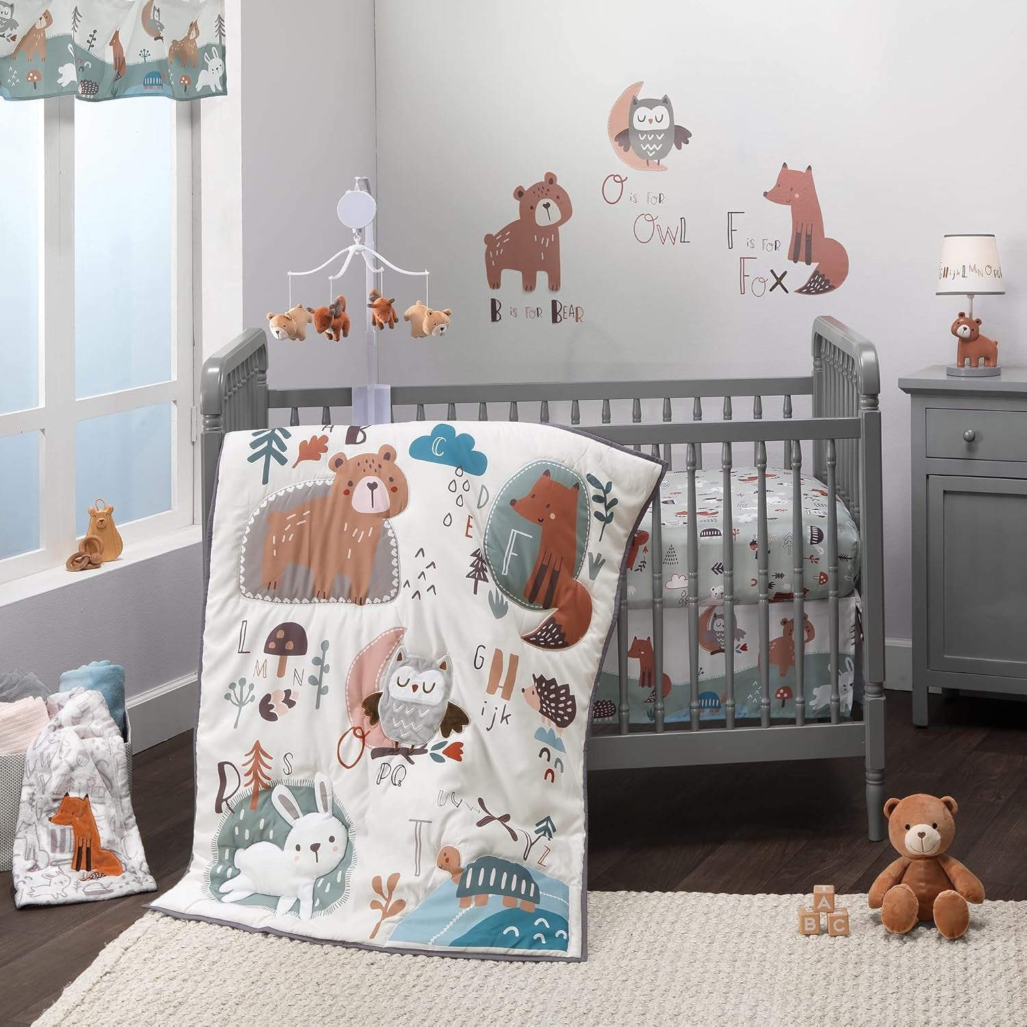 Bedtime Originals Animal Alphabet Bear/Fox Musical Baby Crib Mobile Soother Toy