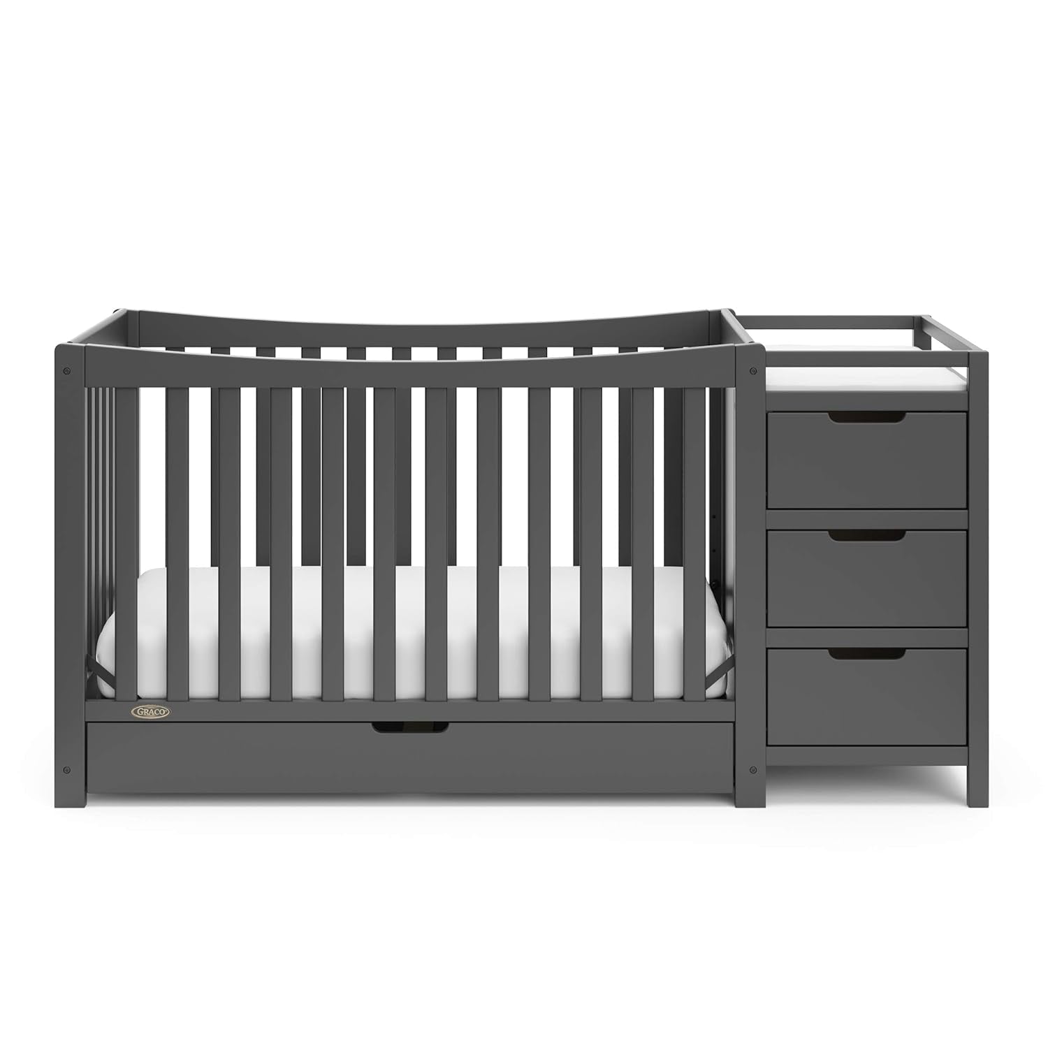 Graco Remi 4-In-1 Convertible Crib & Changer with Drawer (Gray) – GREENGUARD Gold Certified, Crib and Changing -Table Combo, Includes Changing Pad, Converts to Toddler Bed, Daybed and Full-Size Bed