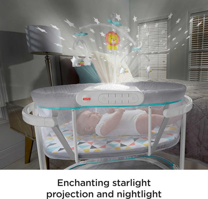 Fisher-Price Baby Bedside Sleeper Soothing Motions Bassinet with Lights Music Vibrations & Toy Mobile for Newborns 0+ Months, Windmill