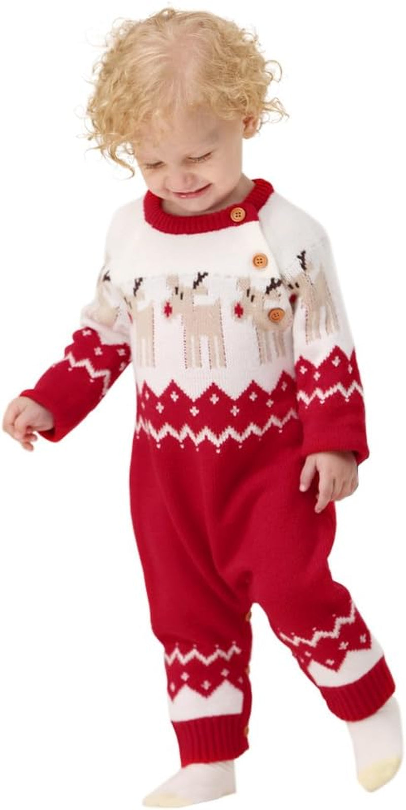 Mimixiong Baby Christmas Sweater Toddler Reindeer Outfit Long Sleeve Red Clothes