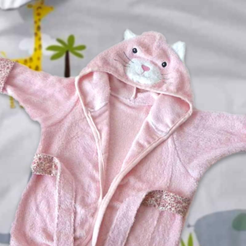 MON AMI Kitty Hooded Bathrobe for Babies, 0-9 Months, Soft Bamboo Cotton Bath Towel, with Padded Hanger, Baby Essentials, Christmas Gift for Baby Shower/Newborn