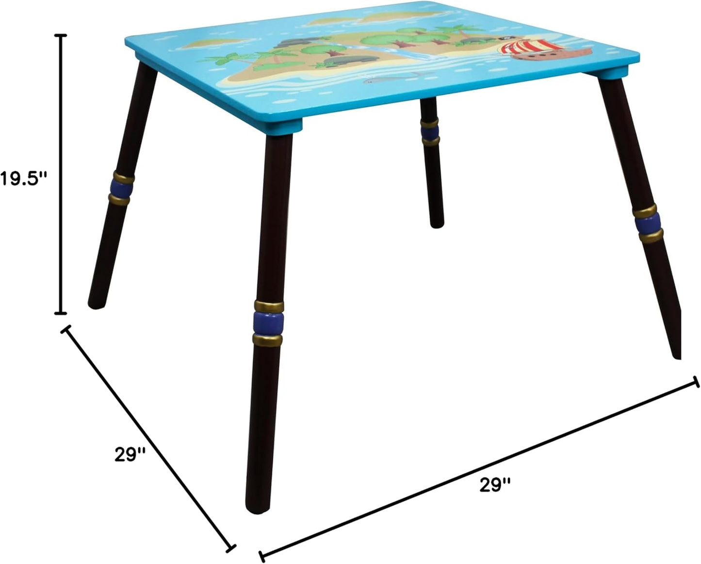 Fantasy Fields - Pirate Island Thematic Hand Crafted Kids Wooden Table | Imagination Inspiring Hand Crafted & Hand Painted Details | Non-Toxic, Lead Free Water-Based Paint