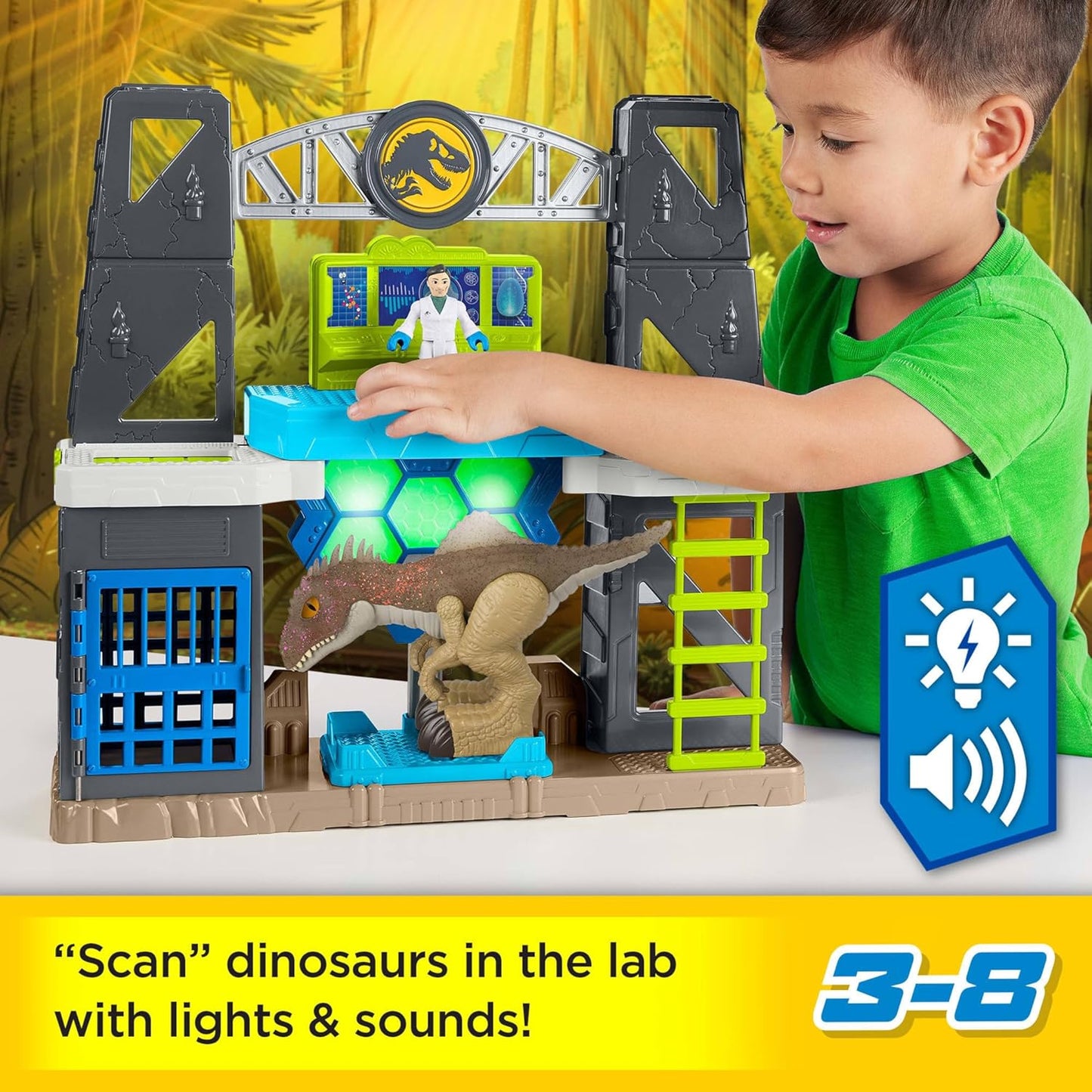 Fisher-Price Imaginext Jurassic World Dinosaur Toys Scan & Glow Dino Playset with Lights & Sounds for Kids Ages 3+ Years​