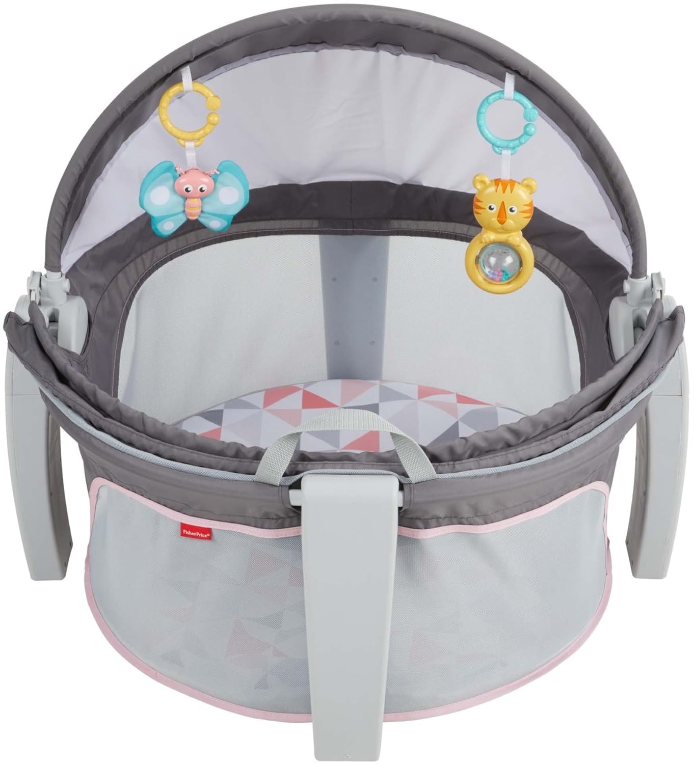 Fisher-Price Portable Bassinet On-The-Go Baby Dome, Travel Play Space with Developmental Newborn Toys & Canopy, Rosy Windmill