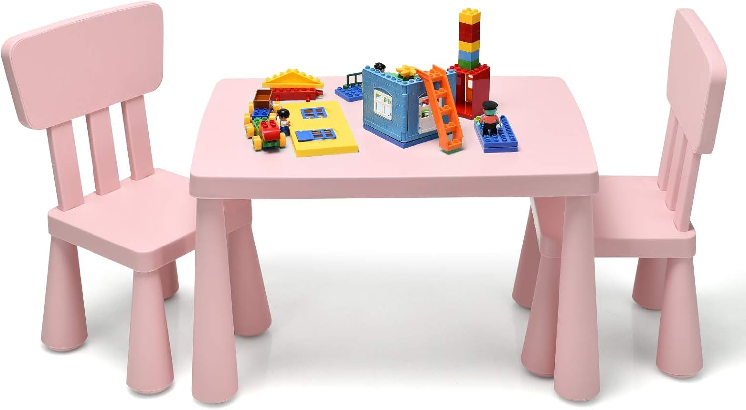 Costzon Kids Table and Chair Set for Toddler, 3 Piece Plastic Children Activity Table for Reading, Drawing, Snack Time, Arts Crafts, Preschool, Kindergarten & Playroom, Easy Clean (Pink)