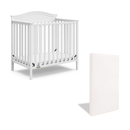 Graco Stella 4-In-1 Convertible Mini Crib with Bonus Mattress (White) – Includes Bonus 2.50 Inch Thick Mattress with Water-Resistant Cover, Converts to Twin Bed with Headboard and Footboard