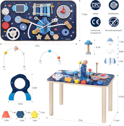 Wooden Activity Table, 8 in 1 Baby Activity Cubes for Kids, Toddler Sensory Table, Baby Standing Activity Center, Play Table with Stacking Toys, Bead Maze & Gears for 1 Year Old Boys Girls