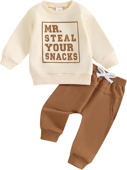 Toddler Baby Boy Clothes Crewneck Sweatshirt Long Sleeve Letter Print Shirt with Pants Cute Fall Winter Outfits