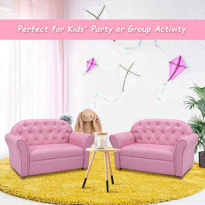 Costzon Kids Couch, 2 in 1 Princess Double Seat Children'S Sofa W/Pu Leather Surface, Toddler Armrest Chair for Bedroom, Kids Room, Soft Kids Sofa Couch Toy Baby Boys Girls Birthday