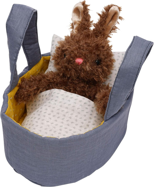 Manhattan Toy Moppettes Beau Bunny Stuffed Animal Nurturing Playset with Bunny Plush Toy, Fabric Bassinet, Blanket & Pillow