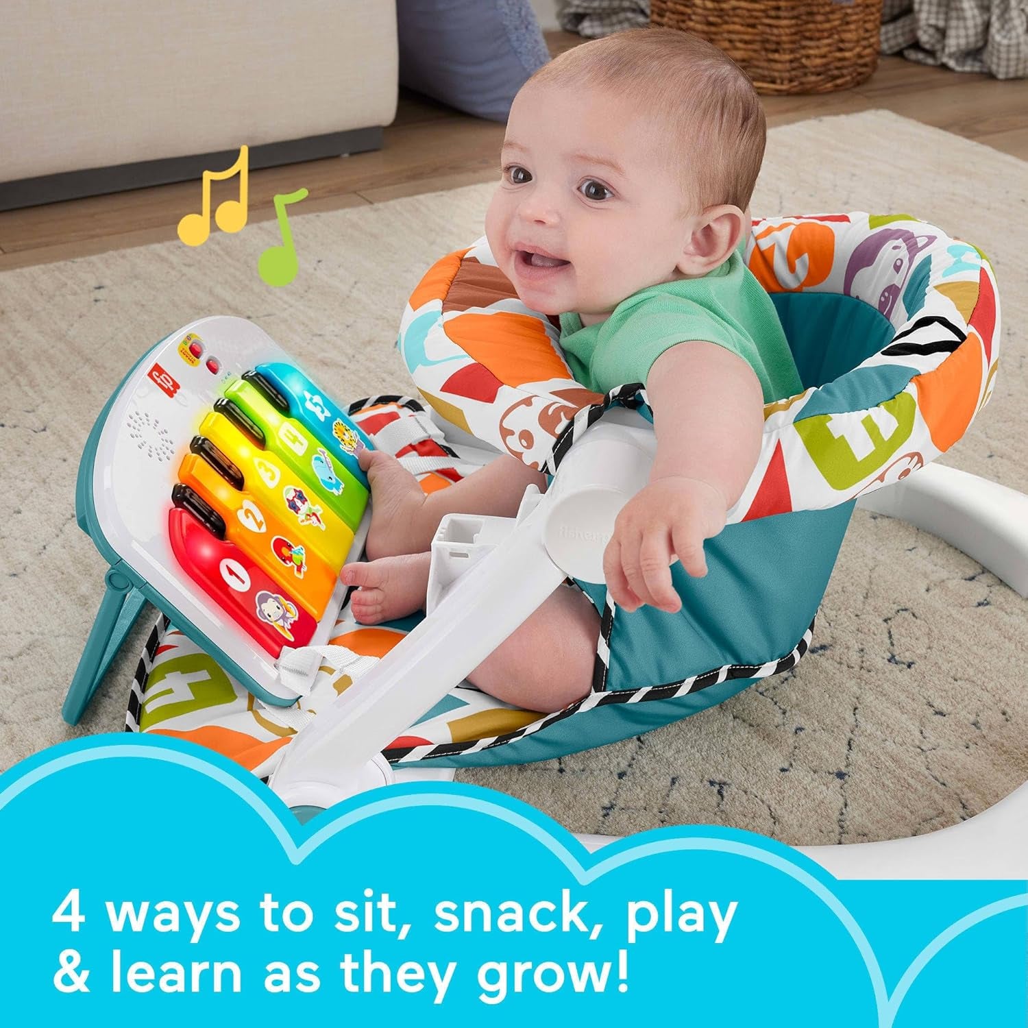 Fisher-Price Baby Portable Chair Deluxe Kick & Play Sit-Me-Up Floor Seat with Piano Learning Toy & Snack Tray for Infants to Toddlers