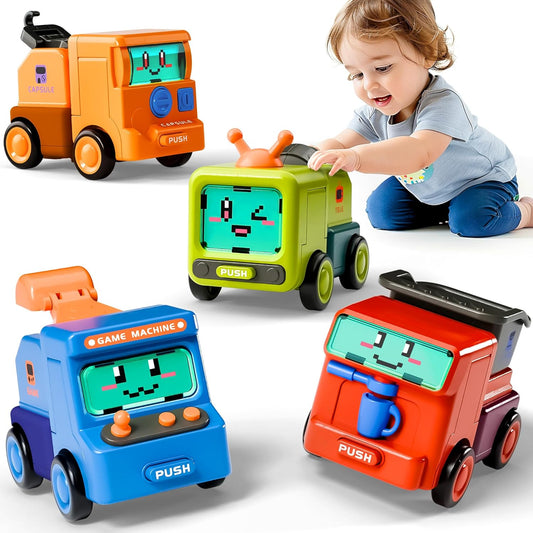 Iplay, Ilearn 2 in 1 Toddler Car Toys Set, Kids Push and Go Racing Cars, Infant Press and Go Race Cars, Mini Pull Back Car Toys, Little Boys Toys, Cool Birthday Gifts for 3 4 5 6 Years Old Children