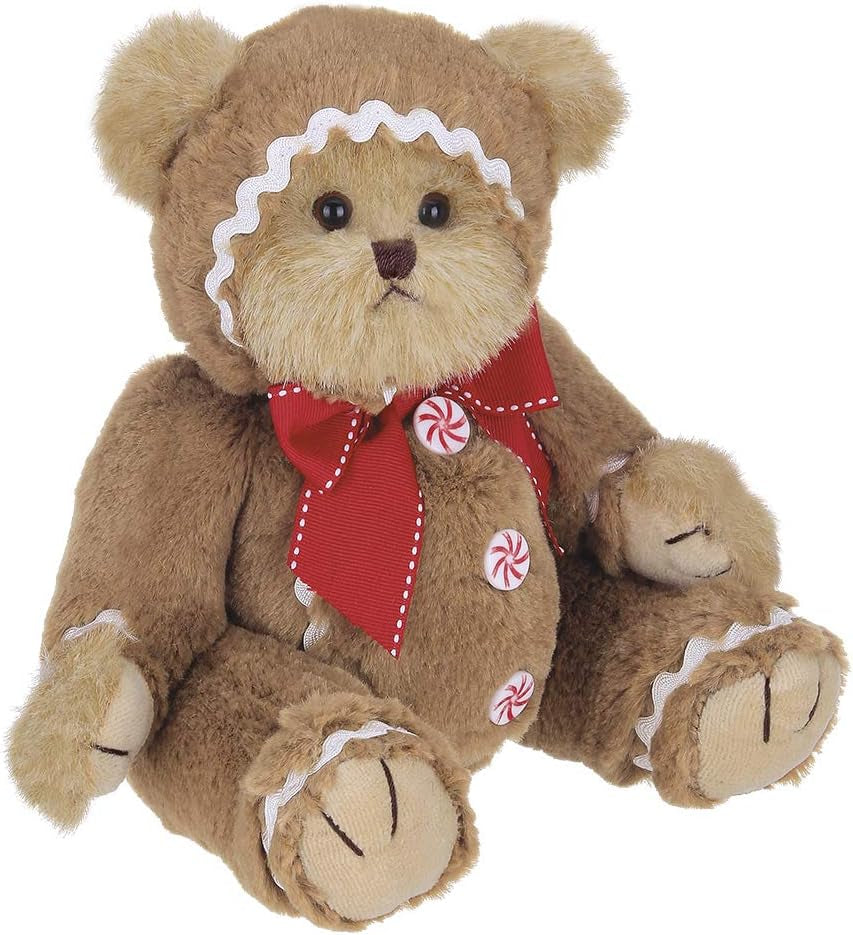 Bearington Gingerbeary Holiday Plush Stuffed Animal Teddy Bear in Gingerbread Man Suit, 10 Inches