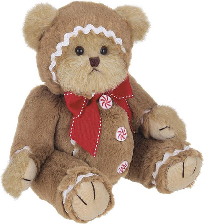 Bearington Gingerbeary Holiday Plush Stuffed Animal Teddy Bear in Gingerbread Man Suit, 10 Inches