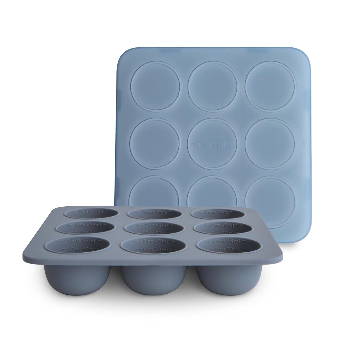 Mushie Silicone Baby Food Freezer Tray with Lid | 9 Cups X 1.5Oz | BPA Free Storage Container (Cambridge Blue)