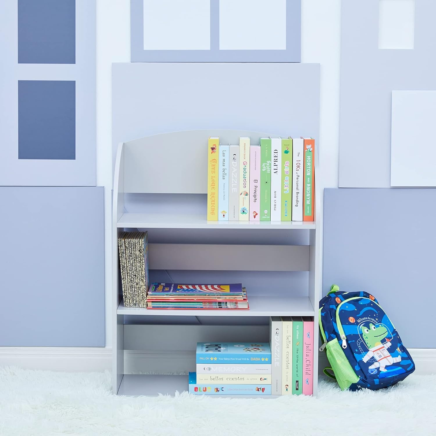 Fantasy Fields 3 Tier Bookshelves with Rounded Edges Kids Bookshelf, Gray