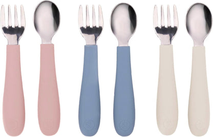 Weesprout Toddler Utensils, 3 Forks & 3 Spoons, 18/8 Stainless Steel & Food Grade Silicone, Thick Easy-Grip Handles, Perfect Length for New Self Feeders, Gentle on Gums & Teeth, Dishwasher Safe