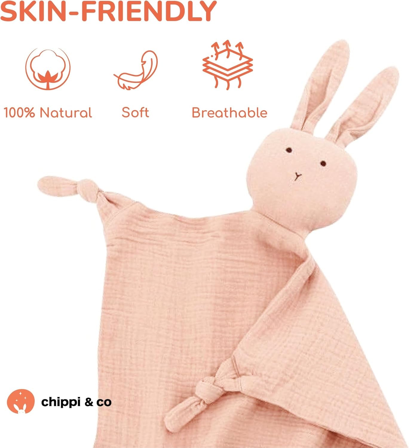 Chippi&Co Bunny Loveys for Babies, Security Blankets for Babies Newborn, Lovies for Babies Girls Boys, Muslin Organic Lovey, Baby Comfort Cuddle Blanket, Gifts for Expecting Momm