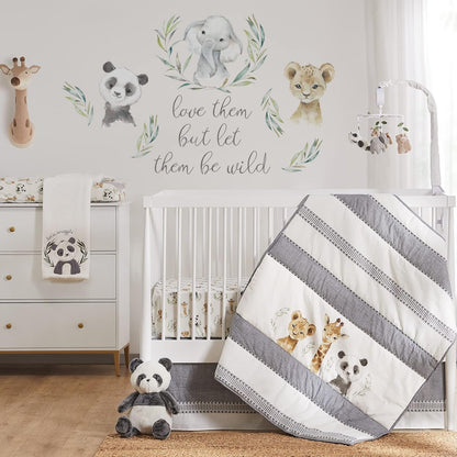 Levtex Baby - Mozambique Plush Blanket - Appliqued and Embroidered Panda on Cream Plush - Cream, Grey and Green - Nursery Accessories - Blanket Size: 30 X 40 In.