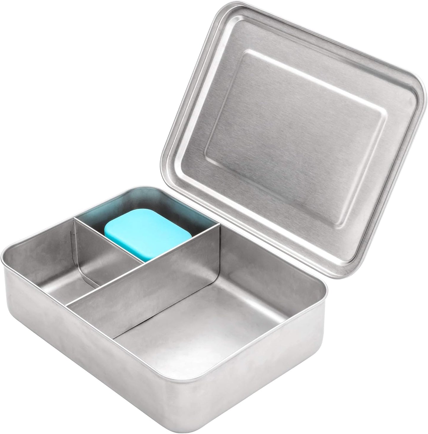 Weesprout 18/8 Stainless Steel Bento Box (Large) - 3 Compartment Metal Lunch Box, Skid-Proof Silicone, for Kids & Adults, Bonus Dip Container, Fits in Lunch & Work Bags, Dishwasher & Freezer Friendly