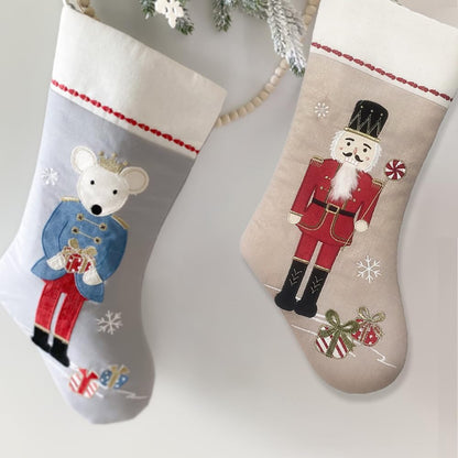 MON AMI Nutcracker Linen Christmas Stocking – 21” |Perfect for Monogramming, Christmas Décor, Christmas Socks & Decorations, for Family & Kids