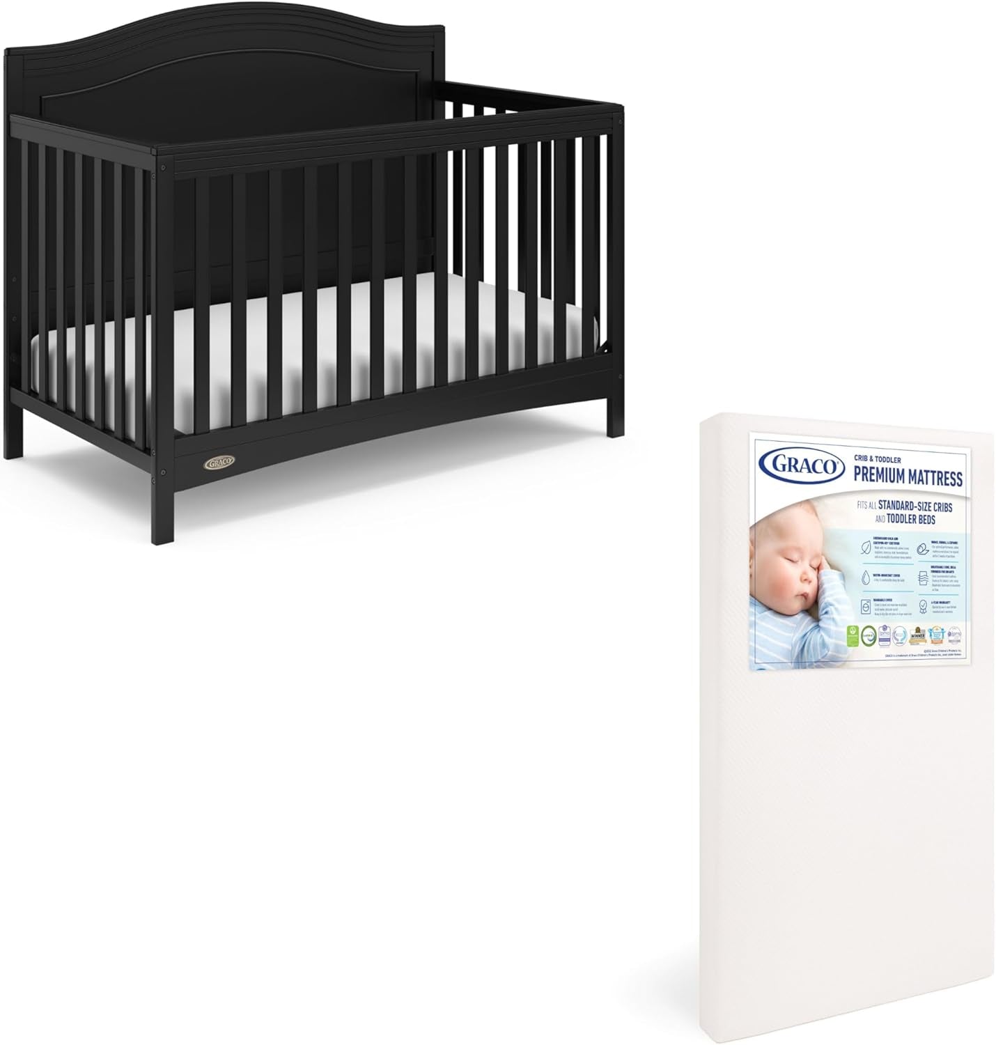 Graco Paris 4-In-1 Convertible Crib (White) - GREENGUARD Gold Certified, Converts to Toddler Bed, Daybed and Full Bed, Fits Standard Crib Mattress, Adjustable Mattress Base