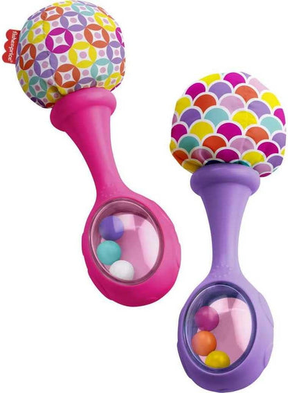 Fisher-Price Newborn Toys Rattle ‘N Rock Maracas, 2 Soft Musical Instruments for Developmental Play Babies Ages 3+ Months, Pink & Purple