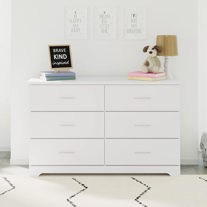 Storkcraft Brookside 6 Drawer Double Dresser (White) – GREENGUARD Gold Certified, Dresser for Nursery, Kids, Chest of Drawers