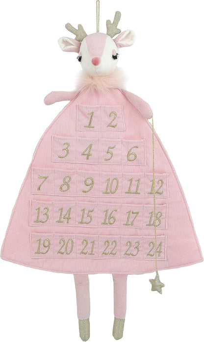 MON AMI Holiday Reindeer Inspired Soft Plush Advent Countdown to Christmas Calendar, Wall Hanging, Christmas Decor, Fabric Calendar, Home & Office Decoration, 26IN, Pink