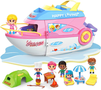 Iplay, Ilearn Dollhouse Playset for 3-4 Year Old Girls, Boat Toy Set W/ Cruise Ship Small Dolls, Kids Pretend Play House W/ Furniture, Princess Valentine Birthday Gifts Age 5 6 Child Toddlers