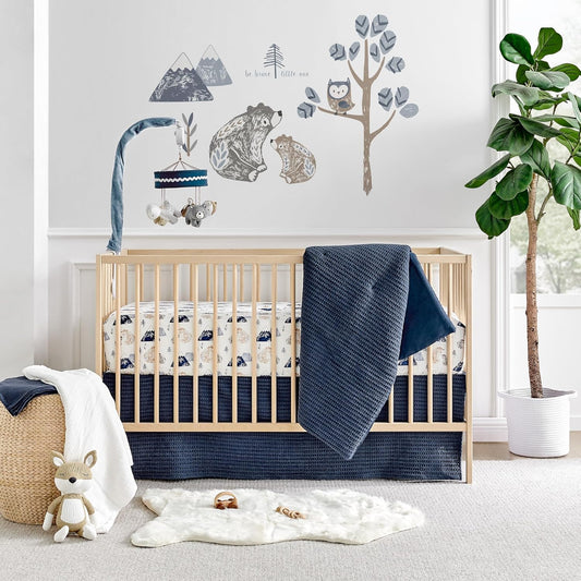 Levtex Baby - Mills Waffle Crib Bed Set - Baby Nursery Set - Navy - Navy Textured Waffle - 4 Piece Set Includes Quilt, Fitted Sheet, Dust Ruffle and Rope Basket