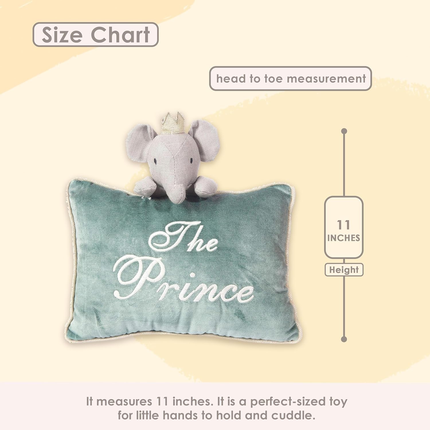 Mon Ami Prince Elephant Decorative Pillow – 11X10”, Blue Throw Pillow, Plush & Decorative Accessory Cushion for Child’S Nursery, Bed or Couch