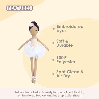 MON AMI Katrina the Ballerina Stuffed Doll - 15”, Plush Ballerina Doll for Girls, Use as Toy or Room Decor for Kids of All Ages, Great Gift for Christmas