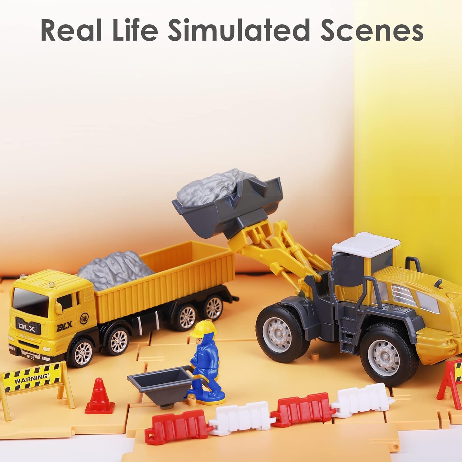 Iplay, Ilearn Construction Site Vehicles Toy Set, Kids Engineering Playset, Tractor, Digger, Crane, Dump Trucks, Excavator, Cement, Steamroller, Birthday Gift for 3 4 5 Year Old Toddlers Boys Children