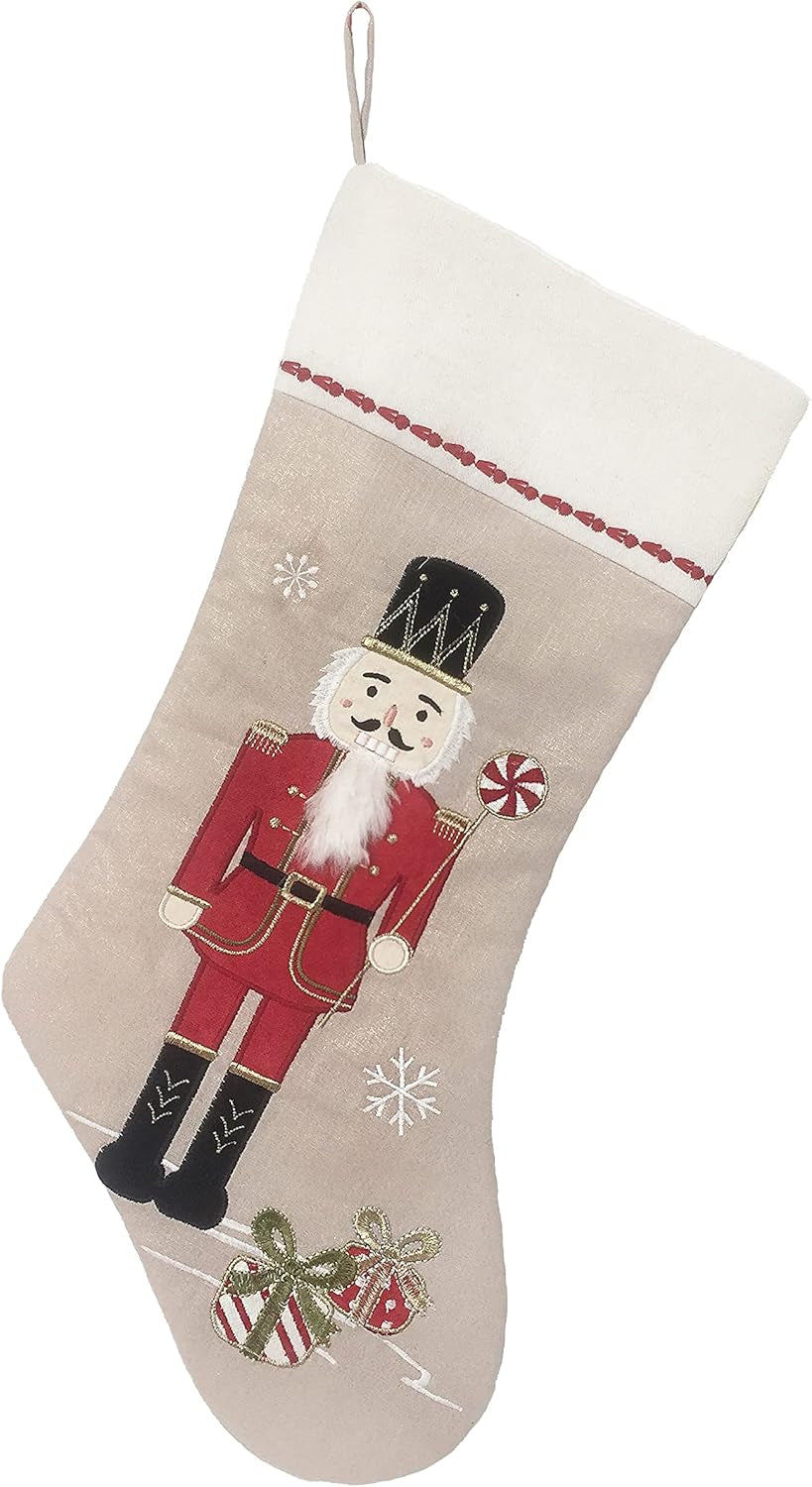 MON AMI Nutcracker Linen Christmas Stocking – 21” |Perfect for Monogramming, Christmas Décor, Christmas Socks & Decorations, for Family & Kids