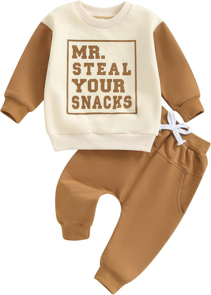 Toddler Baby Boy Clothes Crewneck Sweatshirt Long Sleeve Letter Print Shirt with Pants Cute Fall Winter Outfits