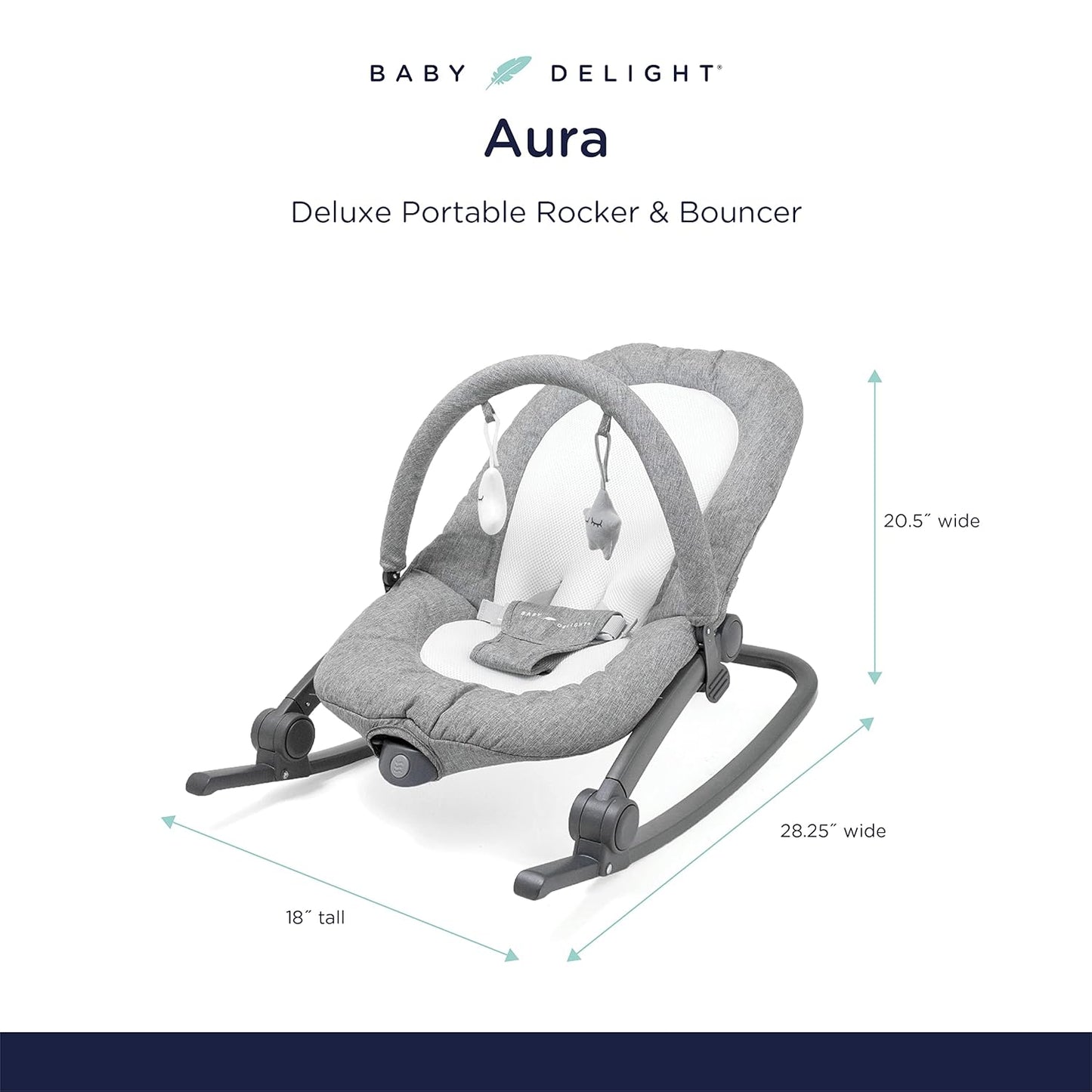 Baby Delight Aura Deluxe | Portable Baby Bouncer for Infants | Baby Rocker | Quilted Charcoal Tweed