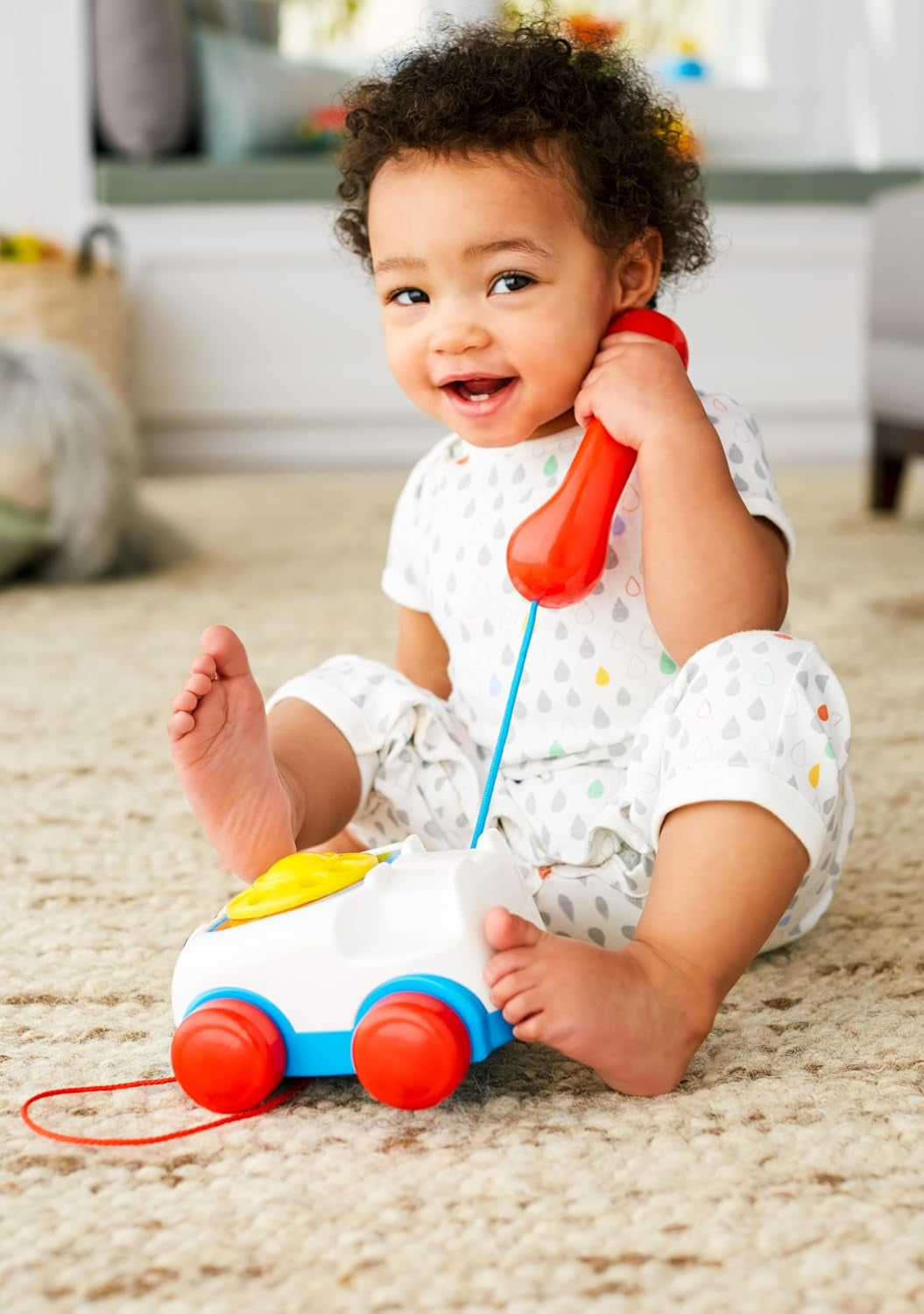 Fisher-Price Toddler Pull Toy Chatter Telephone Pretend Phone with Rotary Dial and Wheels for Walking Play Ages 1+ Years