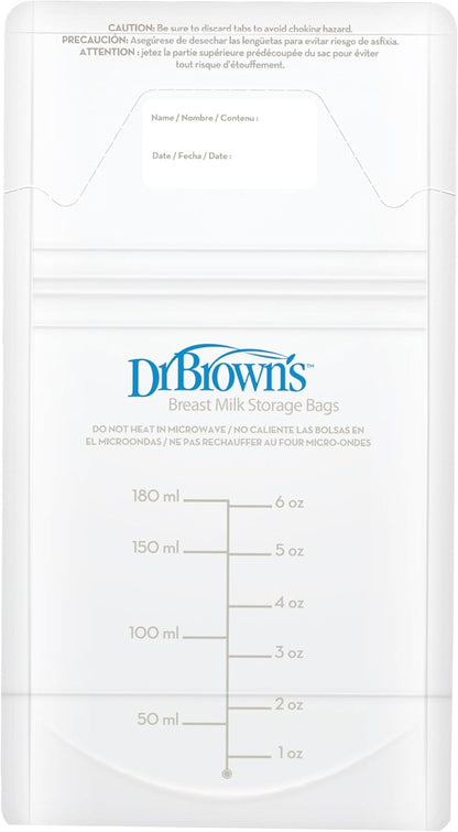 Dr. Brown’S Breast Milk Storage Bags, Disposable and Durable Bags for Freezing & Heating Breast Milk, (100 Ct) 6 Oz Bags, BPA Free