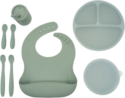 Weesprout Baby Led Weaning Bundle, Silicone Suction Bowl, Spoons, Bib & Cup, Develops Self Feeding Skills, Dishwasher Safe (Mint)