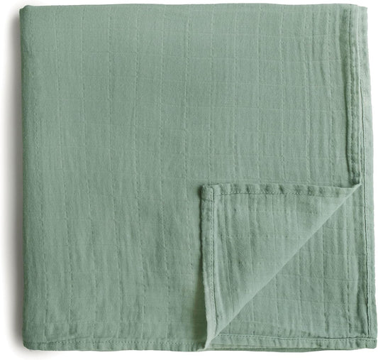 Mushie Muslin Baby Swaddle Blanket | 100% Organic Cotton (Roman Green)