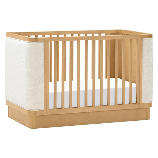 Babyletto Bondi Boucle 4-In-1 Convertible Crib with Toddler Bed Conversion Kit in Honey with Ivory Boucle, Greenguard Gold Certified