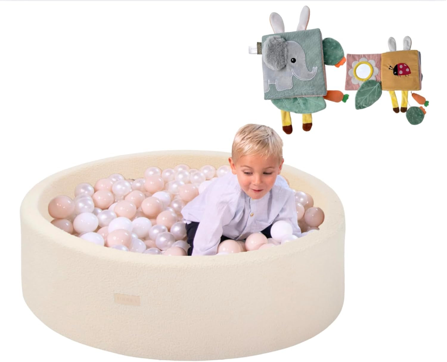 Sherpa Foam Ball Pit for Babies & Toddlers and Baby Sensory Soft Book Bundle