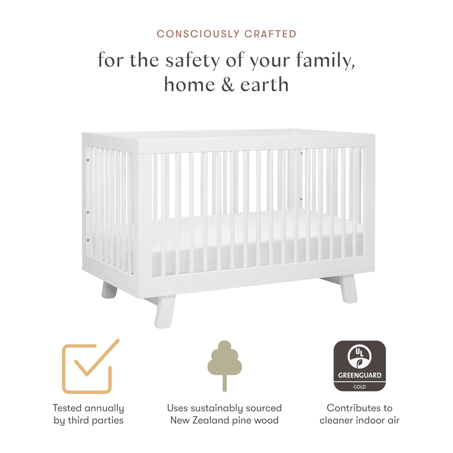 Babyletto Hudson 3-In-1 Convertible Crib with Toddler Bed Conversion Kit in Washed Natural, Greenguard Gold Certified