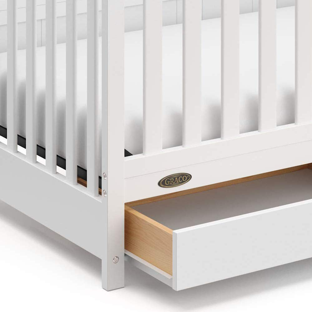 Graco Hadley 5-In-1 Convertible Crib with Drawer (White) – GREENGUARD Gold Certified, Crib with Drawer Combo, Full-Size Nursery Storage Drawer, Converts to Toddler Bed, Daybed