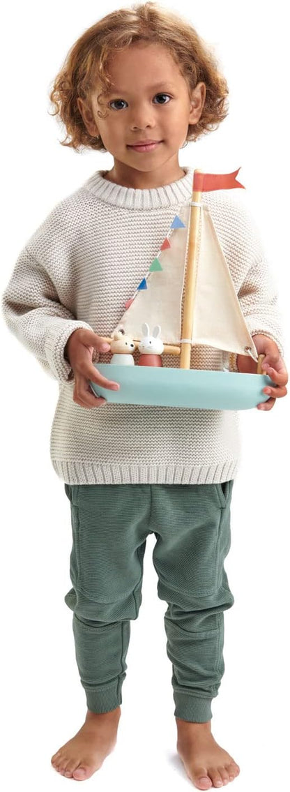 Tender Leaf Toys - Sailaway Boat - Educational Wooden Sailing Boat Play Set with 2 Animal Figures for Kids, Promotes Imaginative Play and Fine Motor Skills, Ship Toy Set for Boys and Girls - Age 3+