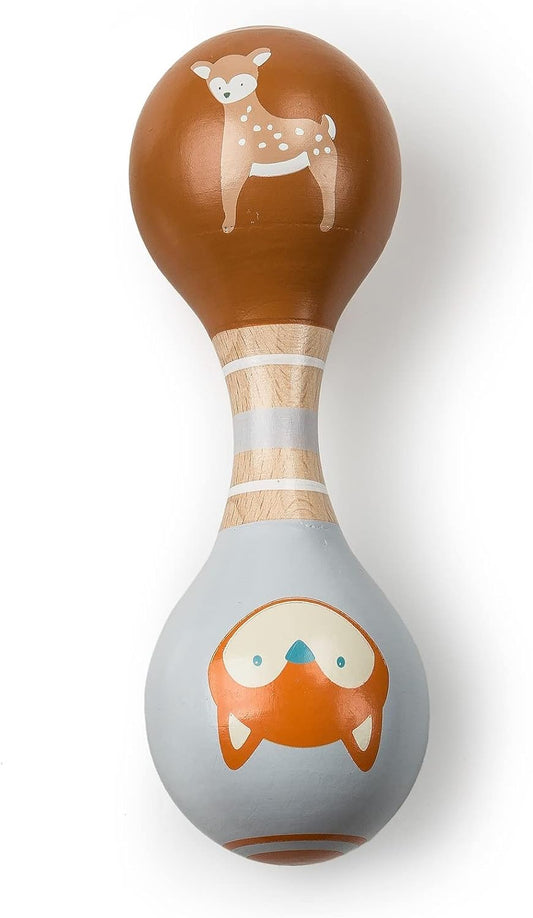 Mary Meyer Leika Wooden Toys Baby Rattle, 5.5-Inches, Fox & Fawn